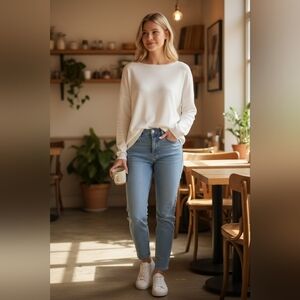 Michael Michael Kors Cream Long Sleeve Top Sweater Comfy Chic Trendy